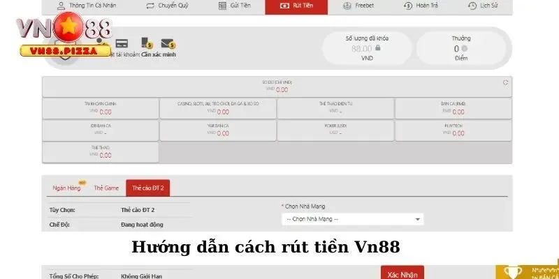 Hướng dẫn cách rút tiền Vn88